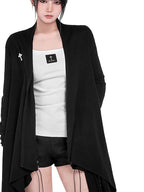 YUBABY Dark Asymmetrical Hem V-neck Buttoned Women's Cotton Cardigans