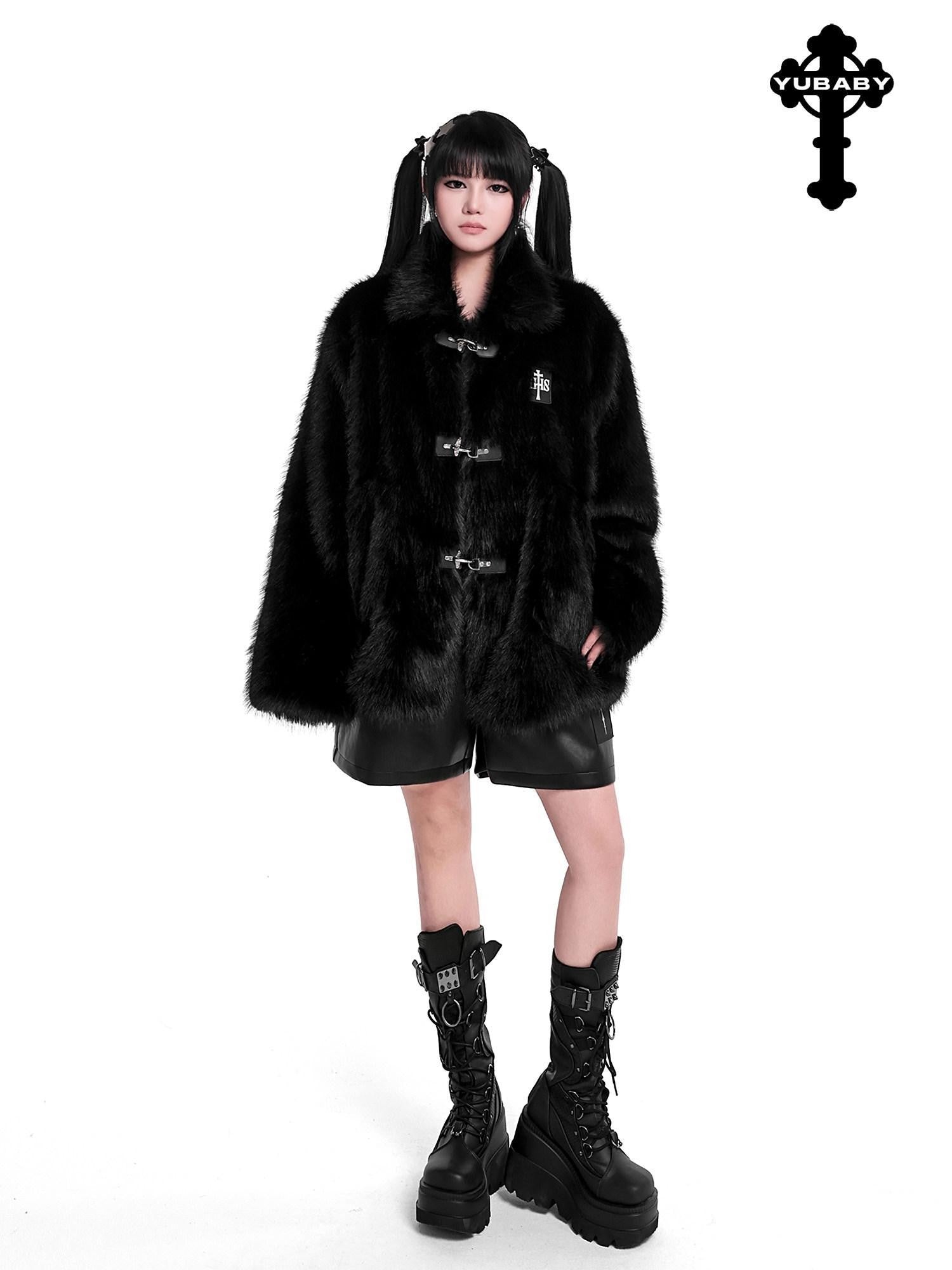 YUBABY Dark Gothic Applique 3d Cross Ultra Wide Leg Women's Pu Leather Short Trousers