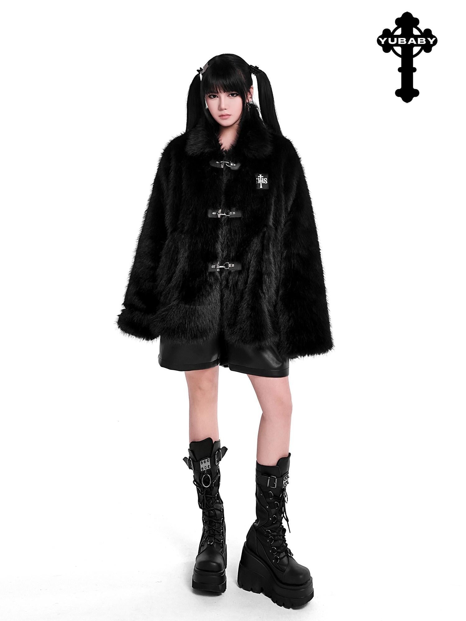 YUBABY Dark Gothic Applique 3d Cross Ultra Wide Leg Women's Pu Leather Short Trousers