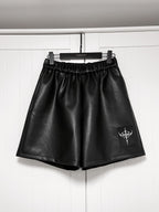 YUBABY Dark Gothic Applique 3d Cross Ultra Wide Leg Women's Pu Leather Short Trousers