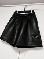 YUBABY Dark Gothic Applique 3d Cross Ultra Wide Leg Women's Pu Leather Short Trousers