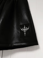 YUBABY Dark Gothic Applique 3d Cross Ultra Wide Leg Women's Pu Leather Short Trousers