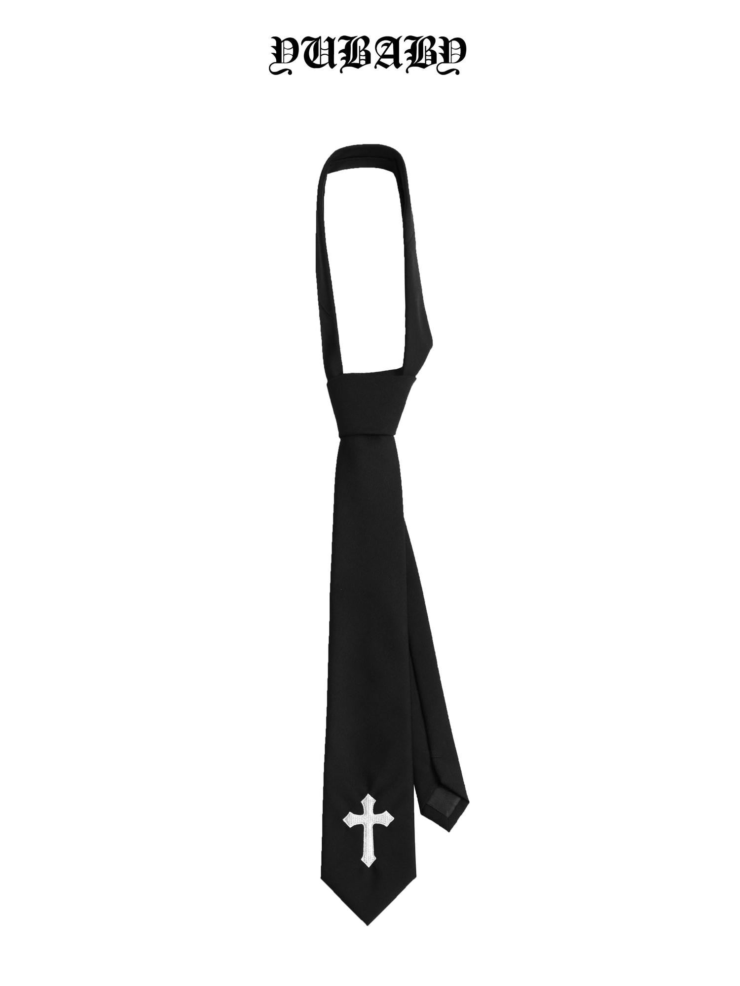 YUBABY Dark Gothic Cross Embroidered Heavyweight Jk School Arrow Tip Women's Neckties