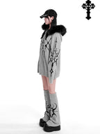 YUBABY Dark Gothic Large Fur Collar Zippered Loose Women's Faux Alpaca Hoodies