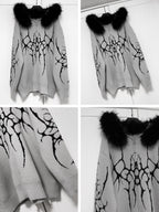 YUBABY Dark Gothic Large Fur Collar Zippered Loose Women's Faux Alpaca Hoodies