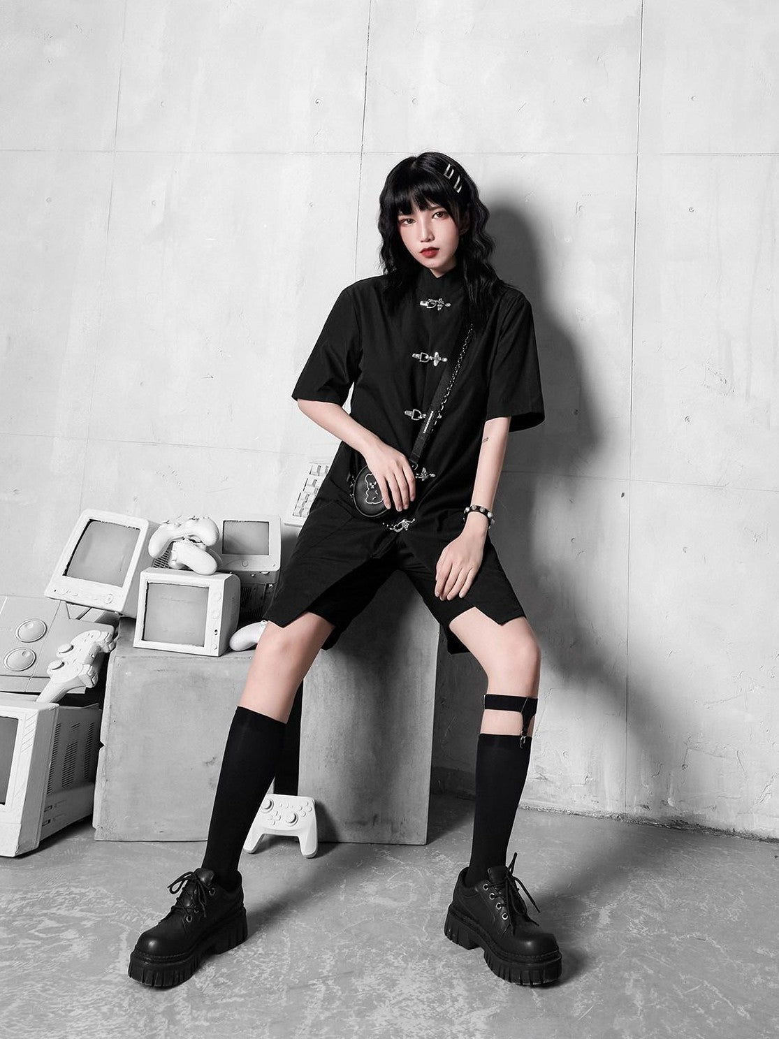 YUBABY Dark Gothic Midcalf Leg Garter Women's Velvet Athletic Socks