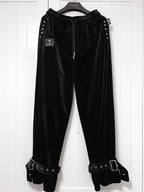 YUBABY Dark Gothic Punk Studded Punched Metal Buckle Women's Velvet Straight Pants