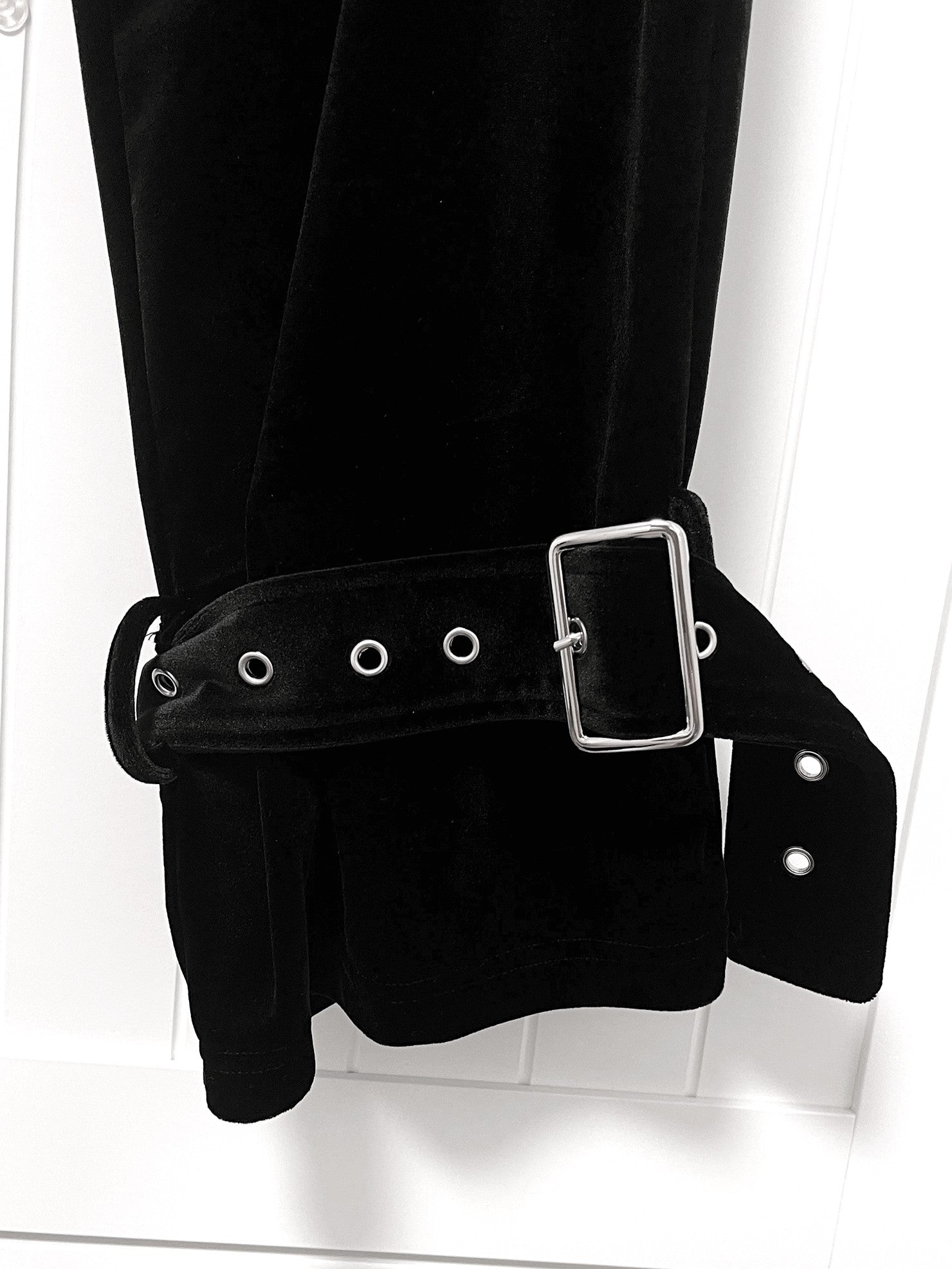 YUBABY Dark Gothic Punk Studded Punched Metal Buckle Women's Velvet Straight Pants