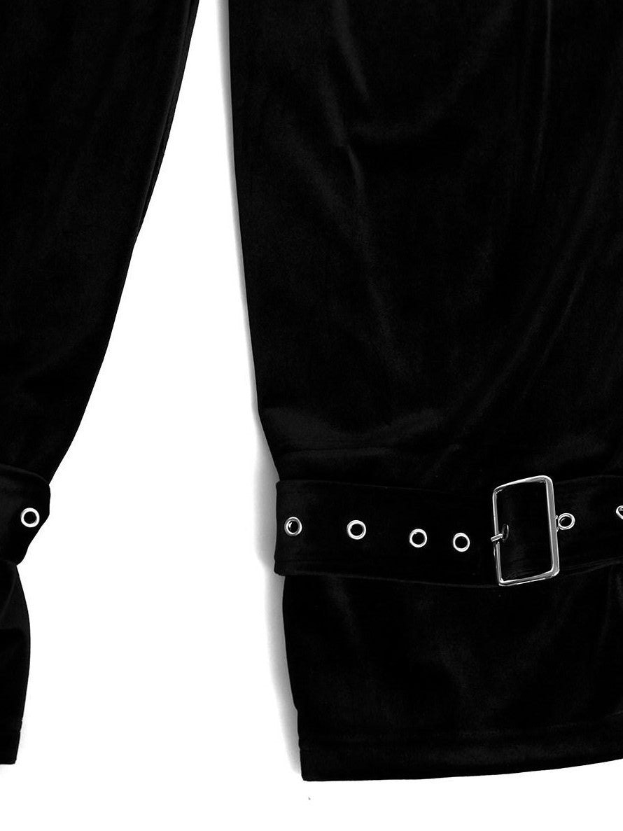 YUBABY Dark Gothic Punk Studded Punched Metal Buckle Women's Velvet Straight Pants