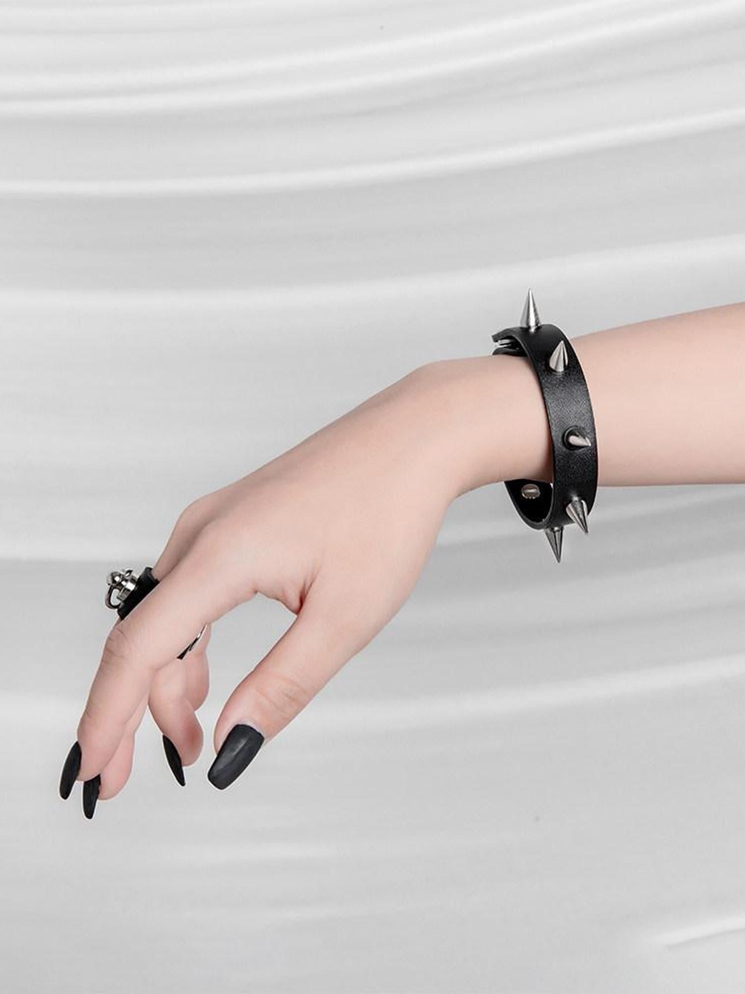 YUBABY Dark Gothic Punk Studded Rivet Metal Women's Pu Leather Bracelets