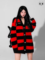 YUBABY Devil Colorway Striped Faux Mink Fuzzy Punk Women's Cotton Blend Cardigans