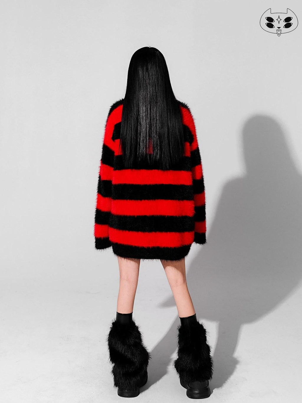 YUBABY Devil Colorway Striped Faux Mink Fuzzy Punk Women's Cotton Blend Cardigans