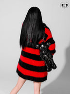 YUBABY Devil Colorway Striped Faux Mink Fuzzy Punk Women's Cotton Blend Cardigans