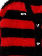 YUBABY Devil Colorway Striped Faux Mink Fuzzy Punk Women's Cotton Blend Cardigans