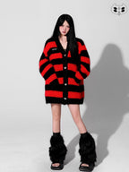 YUBABY Devil Colorway Striped Faux Mink Fuzzy Punk Women's Cotton Blend Cardigans