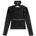 YUBABY_Distressed_Black_Cutout_Shoulder_Halter_Belt_Detail_Women's_Cotton_Sweaters_680678382556_MISSTT