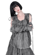 YUBABY Distressed Lace Up Half Finger Women's Cotton Linen Gloves & Mittens