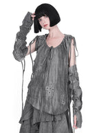 YUBABY Distressed Lace Up Half Finger Women's Cotton Linen Gloves & Mittens