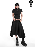 YUBABY Embroidered Ribbed Half High Collar Women's Cotton Blend Short Sleeve T-shirts