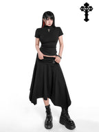 YUBABY Embroidered Ribbed Half High Collar Women's Cotton Blend Short Sleeve T-shirts