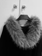 YUBABY Faux Fox Fur Oversize Collar Gothic Cross Women's Cotton Blend Hoodies
