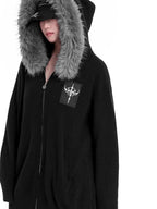 YUBABY Faux Fox Fur Oversize Collar Gothic Cross Women's Cotton Blend Hoodies