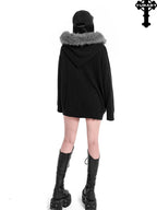 YUBABY Faux Fox Fur Oversize Collar Gothic Cross Women's Cotton Blend Hoodies