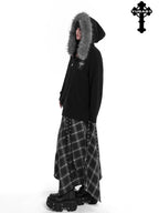 YUBABY Faux Fox Fur Oversize Collar Gothic Cross Women's Cotton Blend Hoodies
