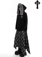 YUBABY Faux Fox Fur Oversize Collar Gothic Cross Women's Cotton Blend Hoodies