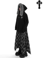YUBABY Faux Fox Fur Oversize Collar Gothic Cross Women's Cotton Blend Hoodies