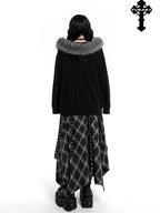 YUBABY Faux Fox Fur Oversize Collar Gothic Cross Women's Cotton Blend Hoodies