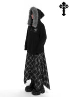 YUBABY Faux Fox Fur Oversize Collar Gothic Cross Women's Cotton Blend Hoodies
