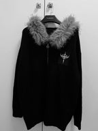 YUBABY Faux Fox Fur Oversize Collar Gothic Cross Women's Cotton Blend Hoodies
