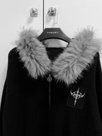 YUBABY Faux Fox Fur Oversize Collar Gothic Cross Women's Cotton Blend Hoodies