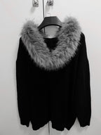 YUBABY Faux Fox Fur Oversize Collar Gothic Cross Women's Cotton Blend Hoodies