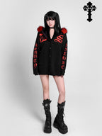 YUBABY Faux Fur Collar Gothic Sanskrit Letter Colorblock Women's Cotton Blend Hoodies