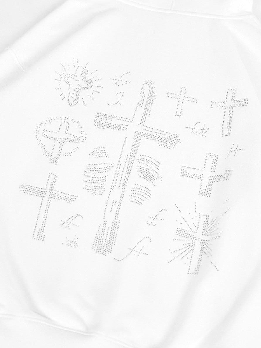 YUBABY Fleece Lined Rhinestone Cross Graffiti Oversized Women's Cotton Blend Hoodies