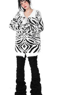 YUBABY Fuchsia Zebra Print Batwing Women's Mohair Mid Length Cardigans