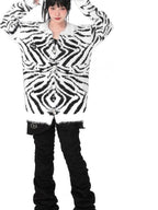 YUBABY Fuchsia Zebra Print Batwing Women's Mohair Mid Length Cardigans