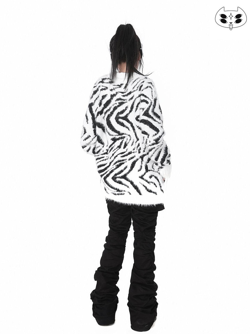 YUBABY Fuchsia Zebra Print Batwing Women's Mohair Mid Length Cardigans