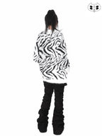 YUBABY Fuchsia Zebra Print Batwing Women's Mohair Mid Length Cardigans
