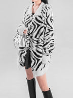 YUBABY Fuchsia Zebra Print Batwing Women's Mohair Mid Length Cardigans