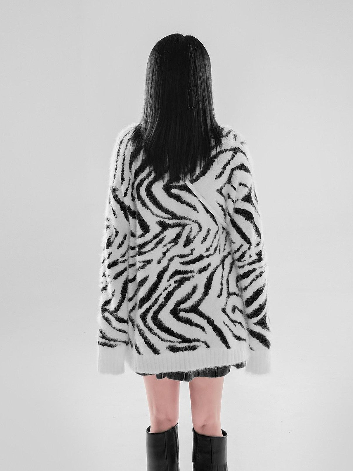YUBABY Fuchsia Zebra Print Batwing Women's Mohair Mid Length Cardigans