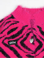 YUBABY Fuchsia Zebra Print Batwing Women's Mohair Mid Length Cardigans