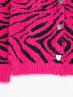 YUBABY Fuchsia Zebra Print Batwing Women's Mohair Mid Length Cardigans