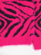 YUBABY Fuchsia Zebra Print Batwing Women's Mohair Mid Length Cardigans