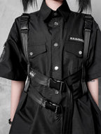 YUBABY Glossy Black Punk Techwear Automatic Buckle Multi Wrap Women's Belts