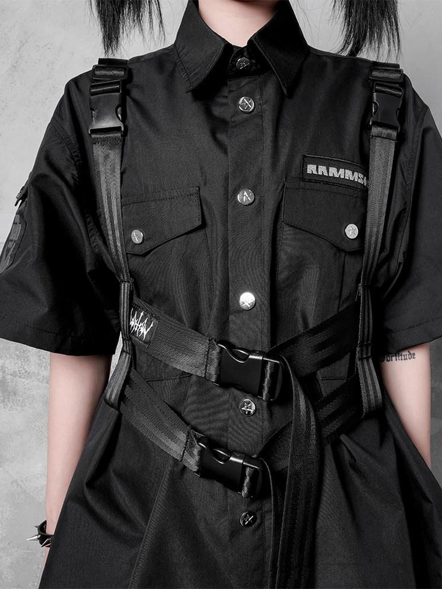 YUBABY Glossy Black Punk Techwear Automatic Buckle Multi Wrap Women's Belts