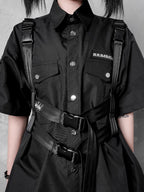 YUBABY Glossy Black Punk Techwear Automatic Buckle Multi Wrap Women's Belts