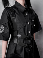 YUBABY Glossy Black Punk Techwear Automatic Buckle Multi Wrap Women's Belts